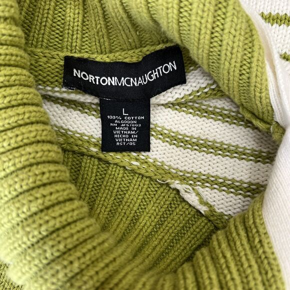 Green Ivory Stripe Sweater Womens Large Nautical Knit Buttons Classic Preppy Vtg - Picture 11 of 13
